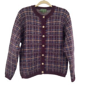 Equorian Heritage Mohair Blend Vintage Cardigan Sweater Medium Burgundy